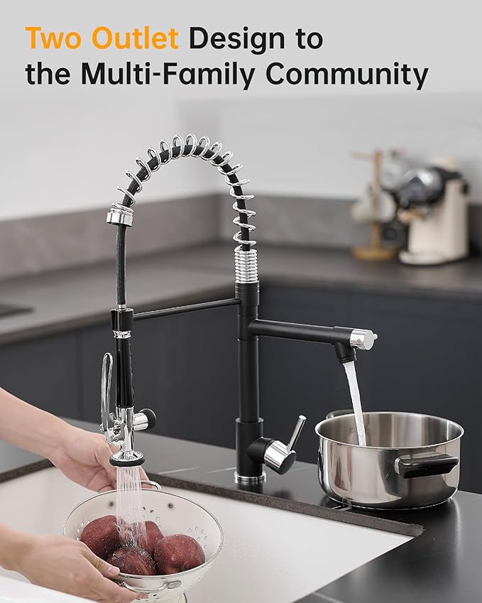 Fapully Kitchen Sink Faucet, Pull Down Kitchen Faucet, Black and Chrome Kitchen Faucets with Sprayer, Single Handle Single Hole Faucets for Kitchen Sinks