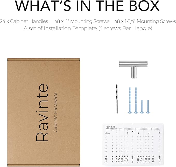 Ravinte 24 Pack | 2" Cabinet Pulls Brushed Nickel Stainless Steel Kitchen Cupboard Drawer Pulls Cabinet Handles 2 Inch Length with Mounting