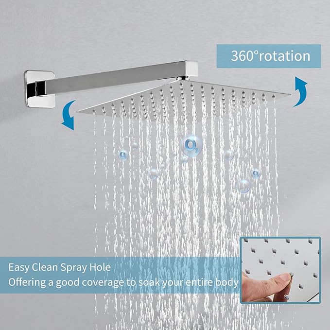 Bathroom Shower System 8 Inch Rain Shower Head and Handheld Wall Mounted, High Pressure Rainfall Dual Shower Combo Set with Valve and trim, Luxury Rain Mixer Brushed Silver Shower Faucet