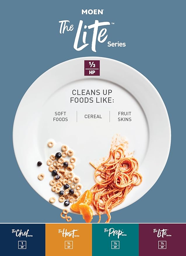 Moen Lite Series PRO Compact Continuous Feed Garbage Disposal for Kitchen Sink with Power Cord, GXP33C