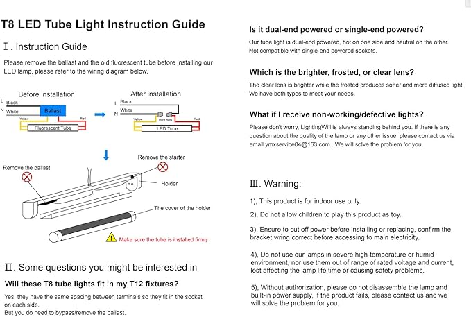LightingWill LED T8 3FT Light Tube, Natural White 4000K, Dual-End Powered Ballast Bypass, 1600Lumens 15W (32W Fluorescent Equivalent), Frosted Cover, AC85-265V Lighting Tube Fixtures, 4 Pack