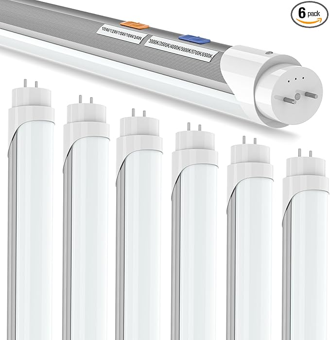 T8 T12 LED Bulbs 4 Foot, 4FT Tube Lights Type A+B Bulbs, 6CCT 3000K-6500K/5 Power(10W-24W) Selectable, T8/T12 4ft Fluorescent Tube Replacement, Plug and Play or Ballast Bypass, ETL DLC(6 Pack White)