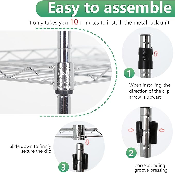 BestOffice | 5-Tier Wire Storage Shelves | 22x12x48 | Chrome | with Adjustable Racks | Heavy-Duty Metal Shelf, Holds Upto 750 lbs | No-Tool Assembly | Ideal for Home & Garage Shelving