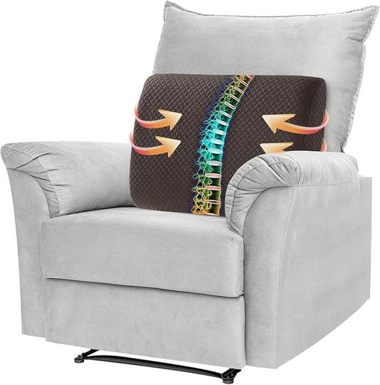 MABOZOO Memory Foam Back Support Cushion for Recliner Chair,Lumbar Support Pillow for Elderly,Extra Large Lumbar Support Pillow with Extension Straps,Dark Coffee