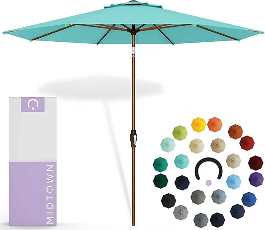 Midtown Umbrellas Sunbrella Umbrella Outdoor Patio Umbrella 2-8 Feet in Aruba Acrylic Fabric - Auto-Tilt Aluminum Frame For Backyard Umbrella, Deck Umbrella & Porch Umbrella - Wooden Pole