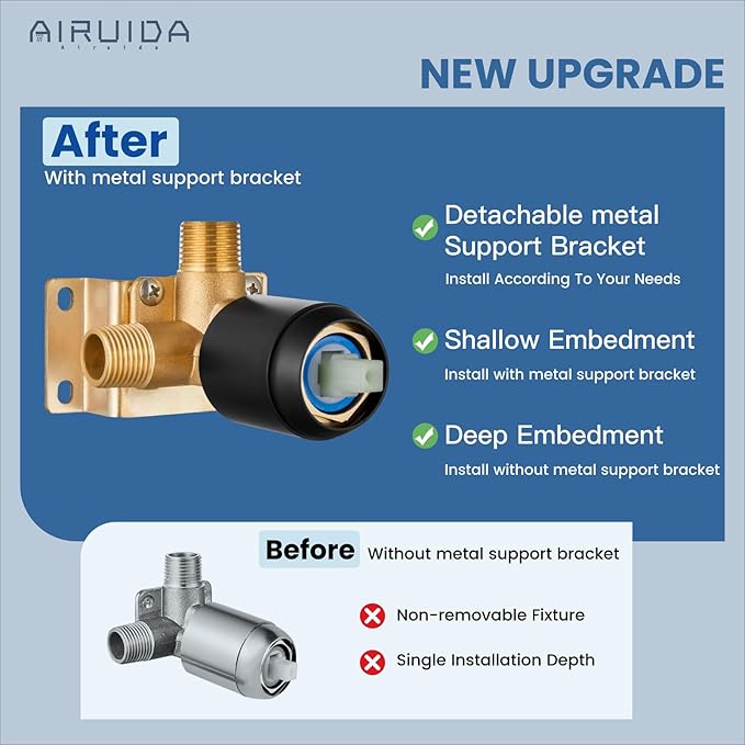 Airuida Shower Faucet Set,8 Inch Round Rainfall Shower Head,SUS304 Stainless Steel Single Handle Shower Trim Kit,Wall Mount Bathroom System with Male Threads Valve Matte Black