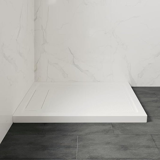 OVE Decors 48-in W x 34-in D Shower Base Pan Rectangle, Hidden Side Drain, White Acrylic, Reversible Design