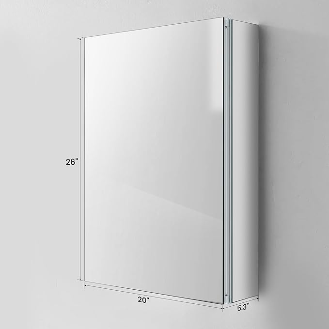 Medicine Cabinet with Mirror Door&Adjustable Shelves, Wall-Mounted Rectangular Medicine Cabinet Beveled Edge Frame, 20" x 26"x 5.3"