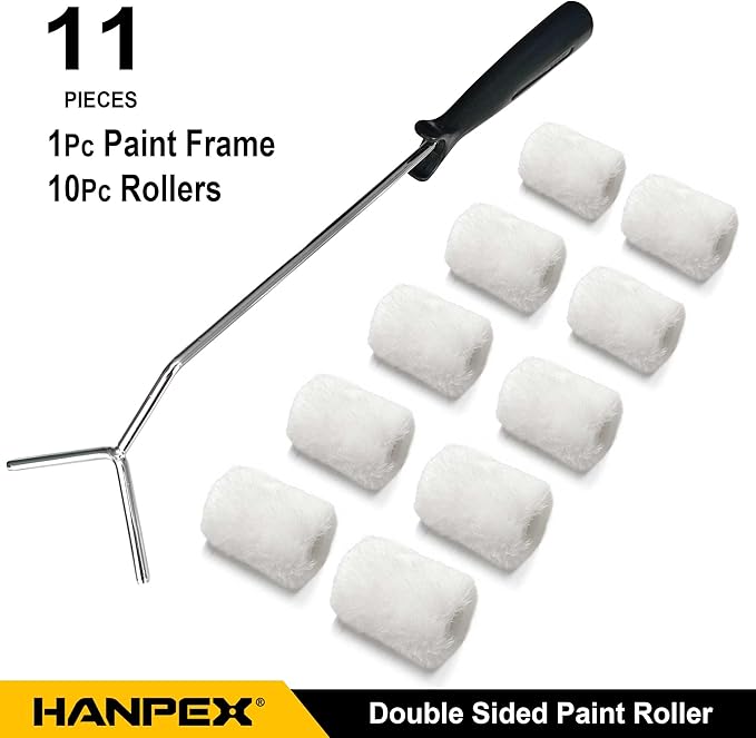 Small Double Paint Roller, Roller Brush, House Painting Supplies Covers, Paint Rollers Naps, Roller Frame and Paint Roller Kit for Stair Balusters, Fences, Pipes, Tube, etc.