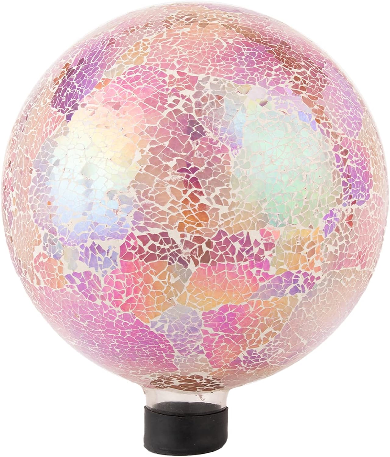 VCUTEKA Gazing Ball, Iridescent Crackled Glass Mosaic Gazing Balls Sphere for Garden Lawn Outdoor Ornament Yard Decorative, 10-Inch, Pink