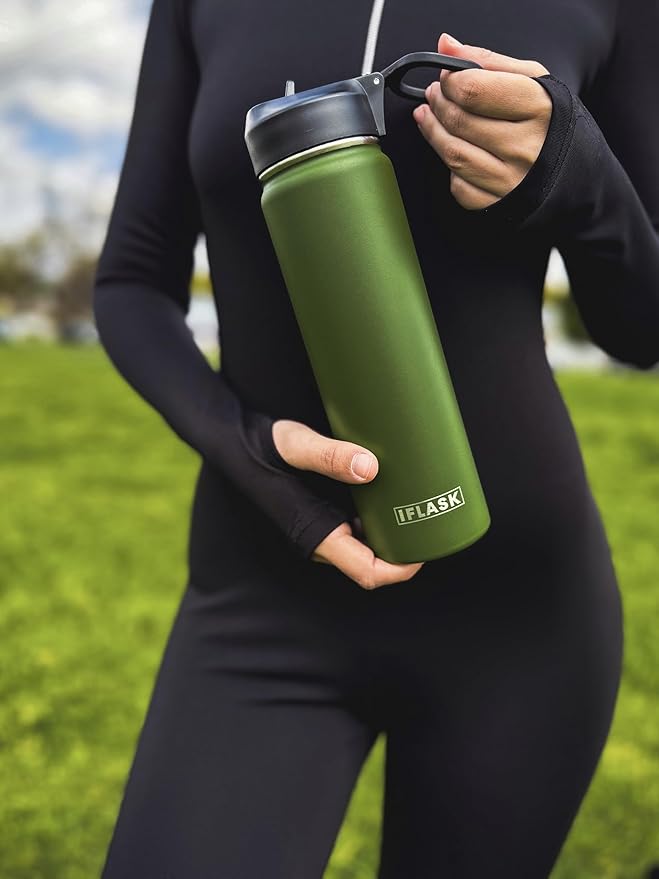 Sport Travel Outdoor Water Bottle with Spout and Straw Lids | Leak Proof | Insulated Stainless Steel Double Walled | BPA and Sweat free | Hot & Cold | For Kids Men & Women (Navy, 22 oz)