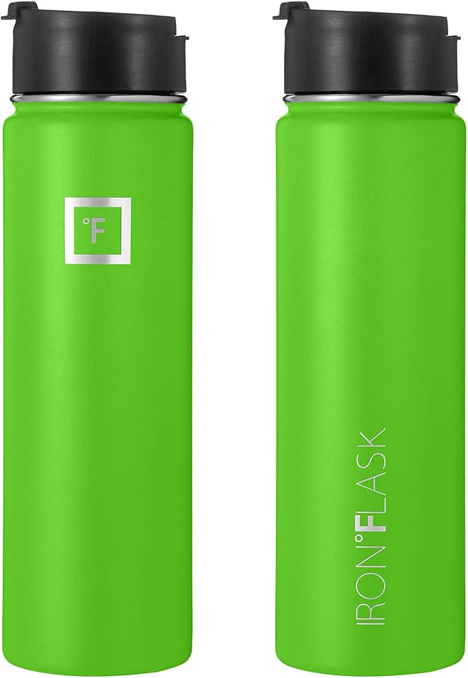 Iron Flask Sports Water Bottle - 22 Oz, 3 Lids (Straw Lid), Vacuum Insulated Stainless Steel, Hot Cold, Modern Double Walled, Simple Thermo Mug, Hydro Metal Canteen (Kiwi Green)