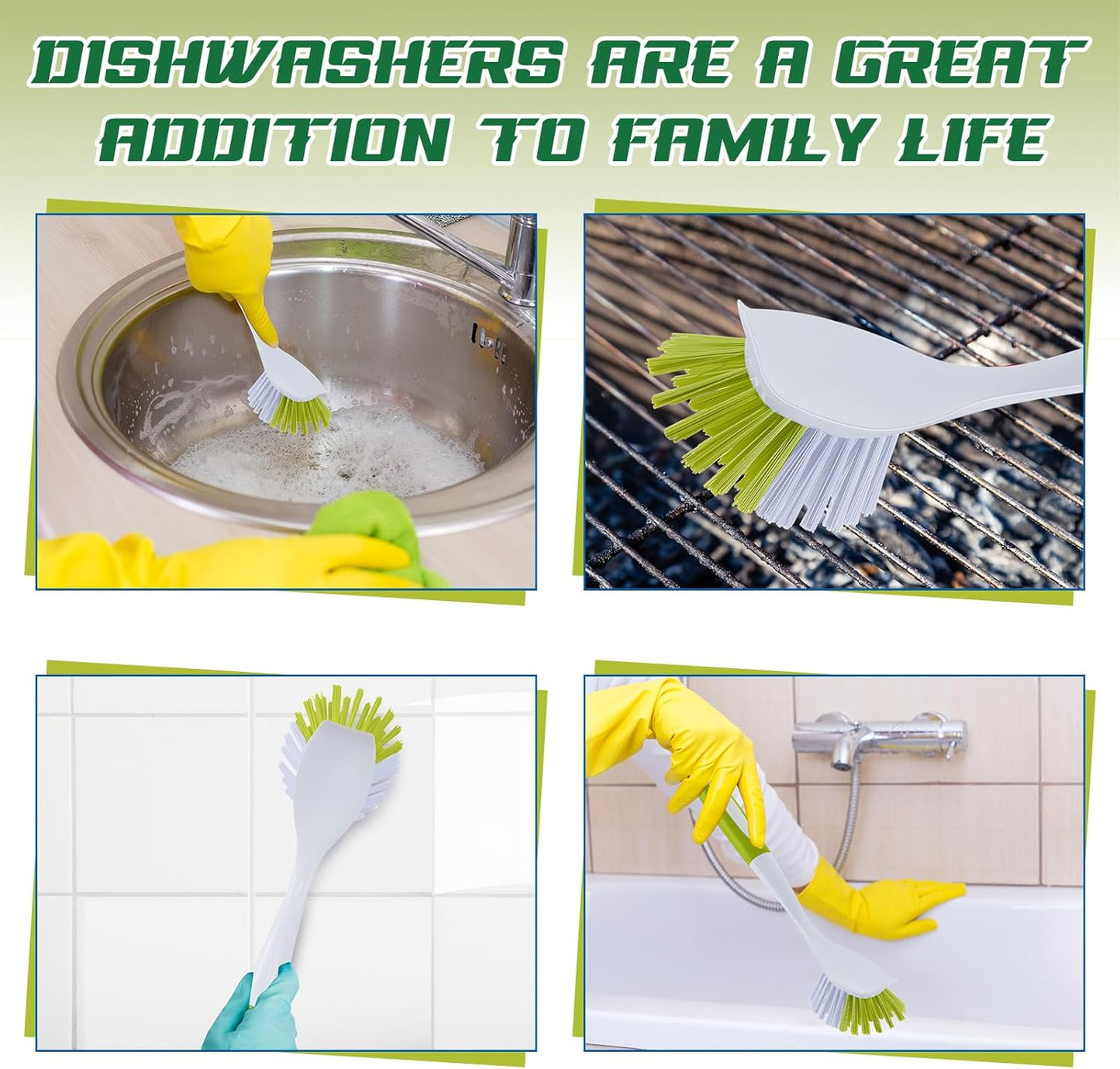 Hsei 20 Pcs Light Green Kitchen Scrub Dish Brush Bulk with 11 Inch Anti Slip Handle Cleaning Dish Scrubber with Stiff Bristles Washing Scrub Brushes for Housekeeping for Pots and Pans, Kitchen Sink