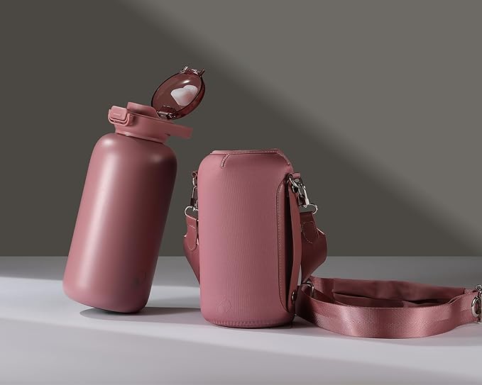 H2O Capsule Half Gallon Insulated Water Bottle With Straw - Stainless Steel Thermos Water Bottle With Sipping/Chugging Lid & Shoulder Strap For Storage - 64 oz Vacuum Flask, Keeps Hot Cold (Plum)