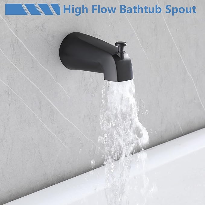 2 Handles Shower Faucet Set with Tub Spout Bathtub Shower Faucet Combo Set Shower System Complete Tub and Shower Trim Kit Wall Mounted Shower Fixtures Matte Black