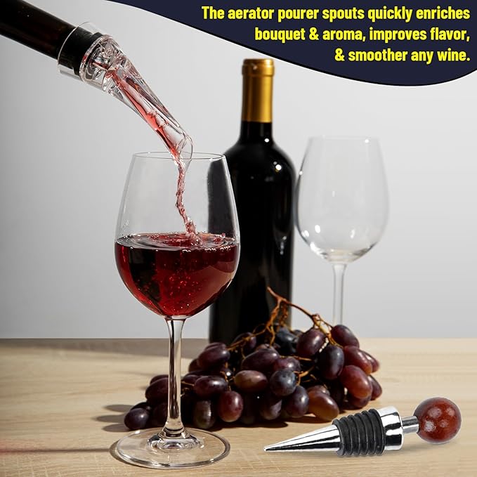 Wine Accessories Set, Featuring 3 in-1 Multifunctional Waiters Corkscrew Bottle Opener, Wine Aerator Pourer Spout & Decanter, Air-Tight Wine Stopper.