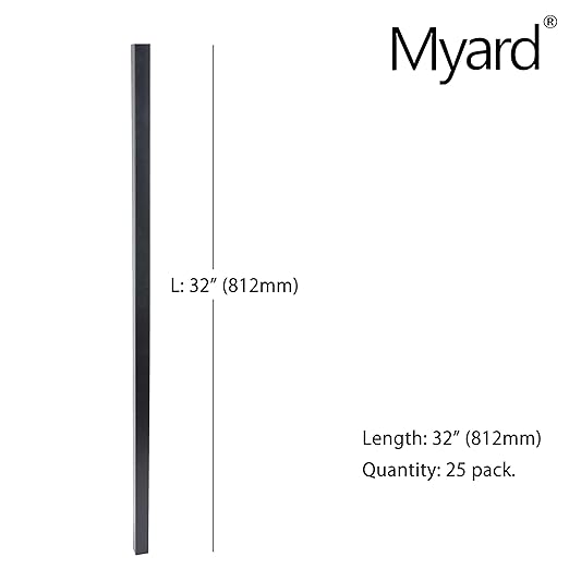 Myard 32 Inches Estate Square Iron Deck Balusters Furniture for Decking Railing Patio Fence Staircase Banister Balustrade, Modern Look (25-Pack, Matte Black)