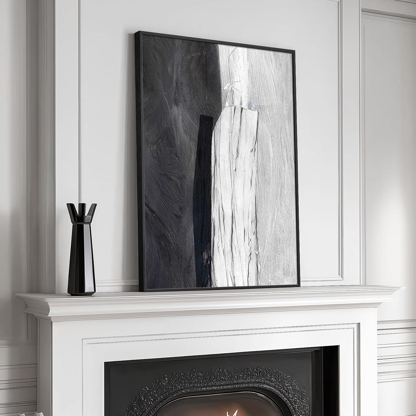 Framed Black and White Abstract Canvas Wall Art, Modern Art Prints Paintings Artwork for Walls, Minimalist Abstract Pictures for Living Room Dining Room Bedroom Office Bathroom Wall Decor 24x36 In