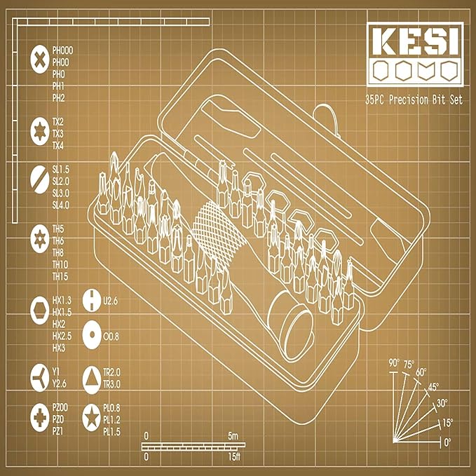 KESI Tool Torx Bit Set 35-Piece, 2 In-1 Bits Ratchet, Flex Locking Head Design with 34-piece Precision S2 Bits Magnetic Bit Holder and Compact Paint Metal Case, Multi-function