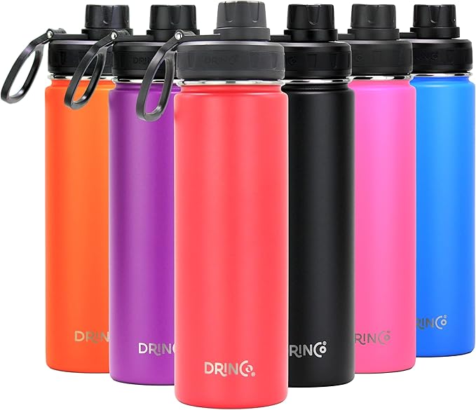 DRINCO Stainless Steel Water Bottle Spout Lid Vacuum Insulated Double Wall Water Bottle Wide Mouth (40oz 32oz 22oz 18oz 14oz) Leak Proof Keeps Cold or Hot (22 oz, 22oz Barn Red)