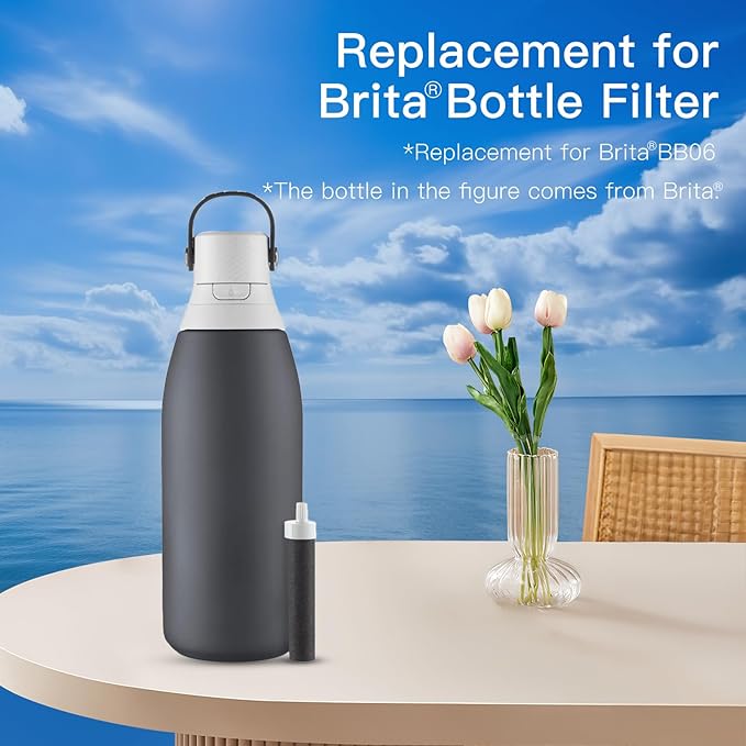 Water Bottle Filter, Replacement for Brita Water Filter Compatible with Brita BB06 Hard Sided, Stainless Steel and Sport Bottle Filter, Plastic Bottle Filter, 10 Packs