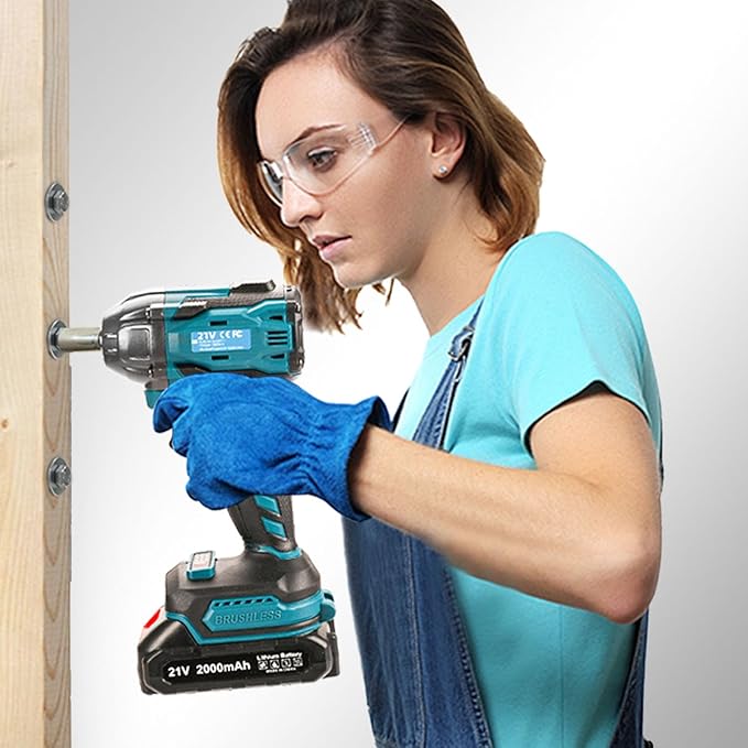 300N.m Cordless Impact Wrench, 21V Torque Power Impact Driver, 1/2" Brushless Impact Gun with 2*2.0Ah Batteries with 19 Accessories, Electric Impact Motor Variable Speeds for home installation (Blue)
