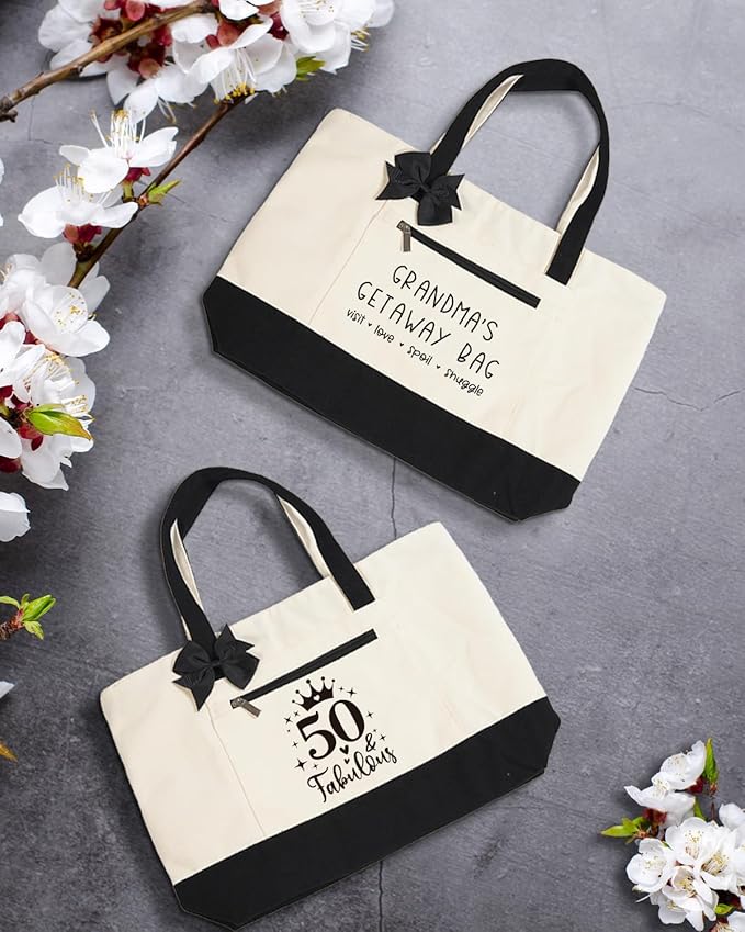 Grandma Gifts, Gifts Tote Bag for Grandma, Personalized Christmas Birthday Grandma Gifts, Large Size Heavy Canvas Bag with Front Pocket for Grandmother Granny Mom Gift Idea