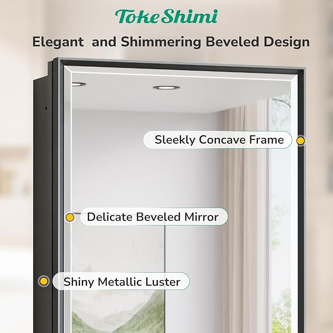 TokeShimi 26x30 Recessed Medicine Cabinet with Mirror Wall Mounted, Metal Beveled Mirror with Storage for Bathroom Vanity, Aluminum Alloy Medicine Cabinet Mirrored Black