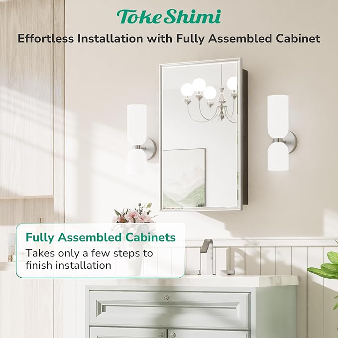 TokeShimi 30x32 Recessed Medicine Cabinet with Mirror Wall Mounted, Metal Beveled Mirror with Storage for Bathroom Vanity, Aluminum Alloy Medicine Cabinet Mirrored Silver