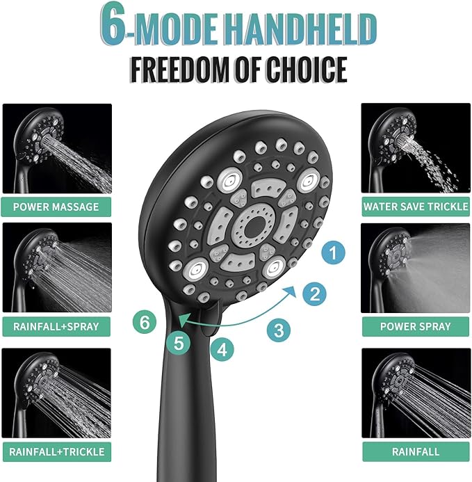 SR SUN RISE 12 Inch Slide Bar Shower System, Round Shower Faucets Sets Complete Rain Shower head and 6-Spray Handheld Combo, Wall Mounted Dual Shower Faucet Included Valve and Trim Kit, Matte Black
