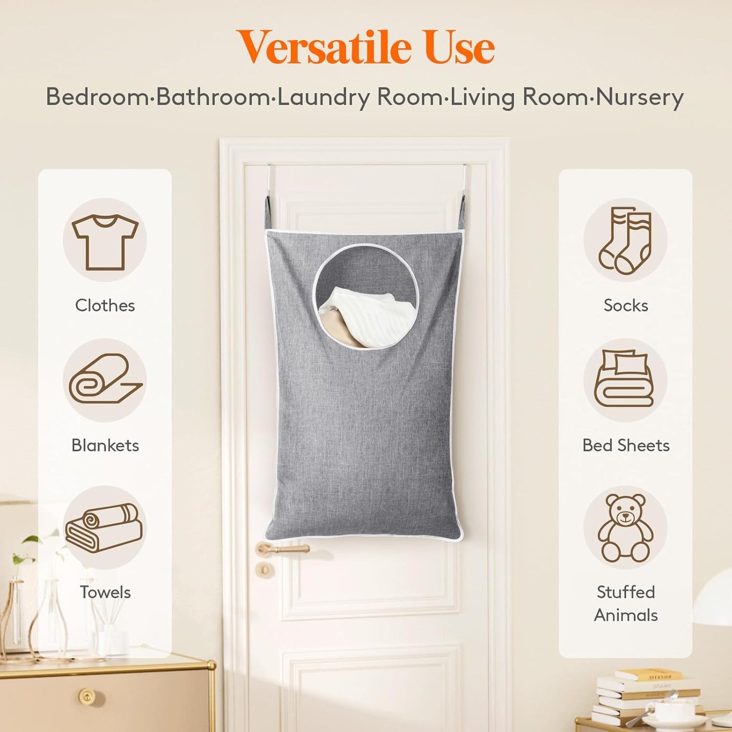 Lifewit 2 Pack Over Door Laundry Hamper, Large Collapsible Hanging Laundry Hamper, Hanging Laundry Basket Bag for Bathroom Bedroom Dirty Clothes Storage Organizer, Light Gray