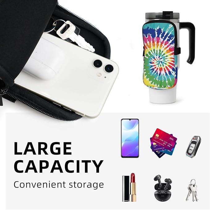 Galaxy Mandala Water Bottle Pouch for Stanley Cup 40oz 30oz,Personalized Gym Purse for Men Women, Tumbler Pouch with Versatile Pocket Water Bottle Bag for Cards, Keys, Phone