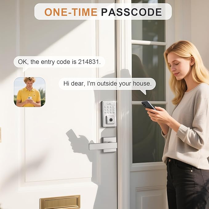 Probrico Keyless Entry Door Lock Smart Locks for Front Door, Keypad Door Lock with Handle Fingerprint Deadbolt with Handle Set, Satin Nickel Smart Deadbolt