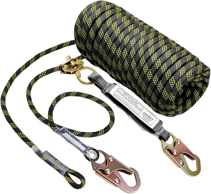 Vertical Lifeline Assembly 25FT, Polyester Rope Harness Safety with Two Grab Snap Hooks Shock Absorber, Fall Protection Safety Rope for Roofing Work, ANSI Compliant