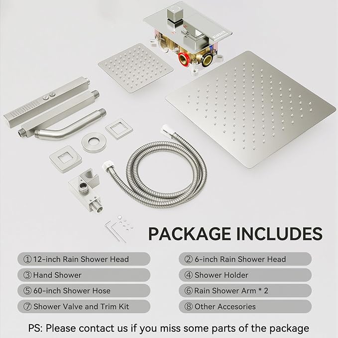 Rain Shower System Brushed Nickel,STARBATH Ceiling Mount 12'' Rain Shower Head and 6'' Rainfall Shower with Handheld Spray, 3 Way Shower Valve with 5 Diverter and Trim Kit Shower Faucet Set