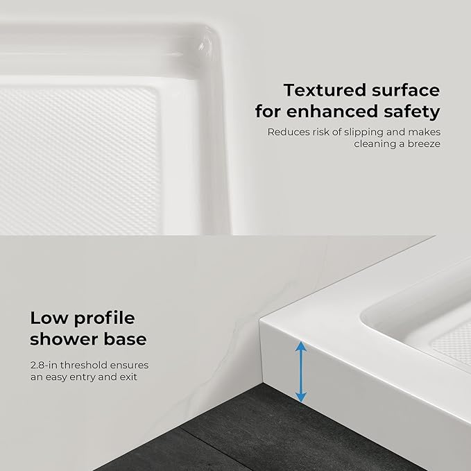 OVE Decors 34 in. W x 32 in. D Shower Base Pan Square, Center Drain, White Acrylic, Reversible Design