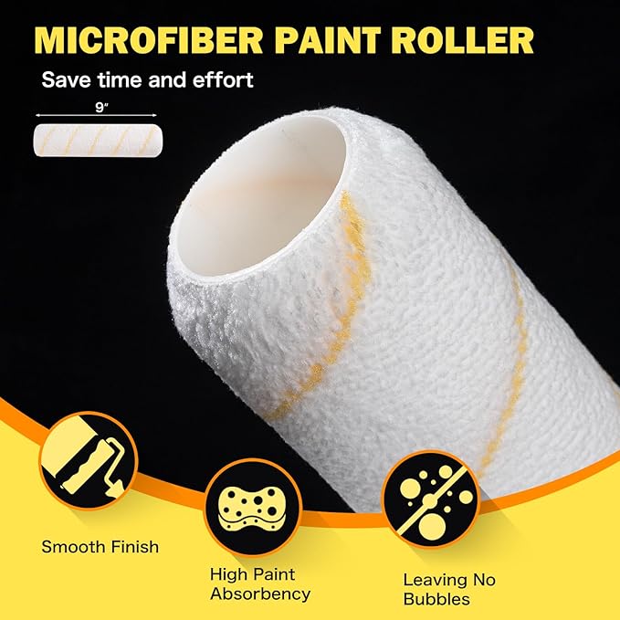 Mister Rui 17-Piece Paint Roller Kit with Non-Slip Tray, Microfiber Roller Covers, Brushes for DIY & Professional Painting Projects, Complete Set for Home Improvement