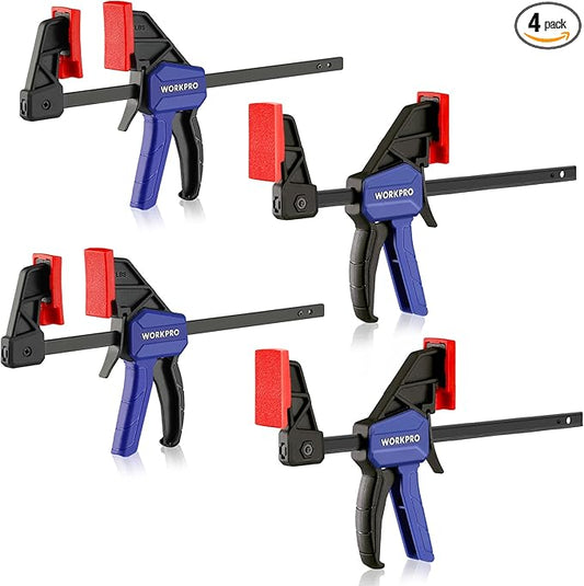 WORKPRO 6" Mini Bar Clamps for Woodworking, One-Handed Clamp/Spreader, Wood Clamps Set, Screw Change F Clamps with 50LBS Load Limit, 4 Pack