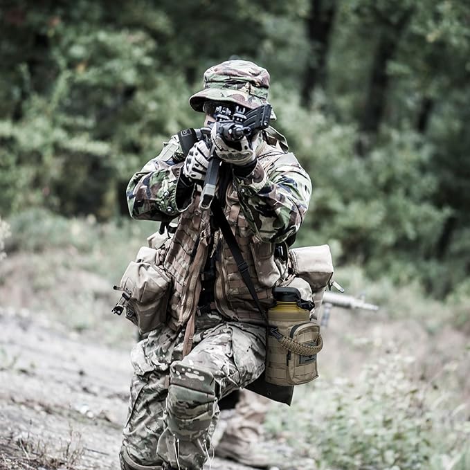 NATURE PIONEOR Tactical Water Bottle with Carrying Molle Sleeve, Stainless Steel 18/8 Food Grade Half Gallon Jug