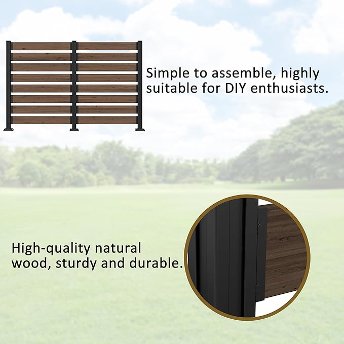MUPATER 49” H×78” W Outdoor Privacy Screen Fence, No Dig Wooden Privacy Fence Panel for Hard Ground and Soil, 2 Way to Use, Privacy Wall with Aluminum Post, Air Conditioner Fence, Brown (2 Panels)