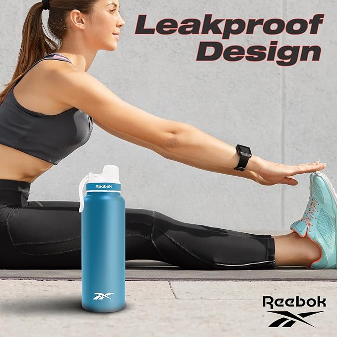 Reebok Athletic Stainless Steel Water Bottle - Insulated Water Bottle 32 oz With Chug Lid - Double Wall Vacuum Insulated Sports Water Bottle, BPA Free