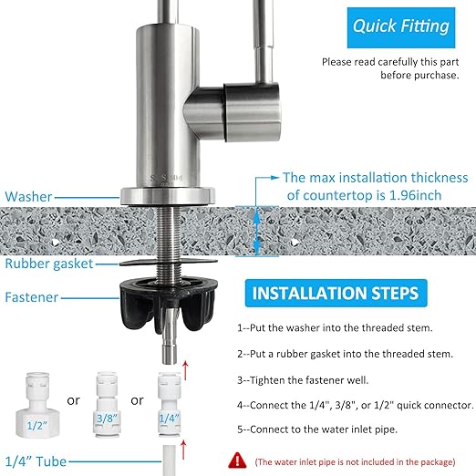 Kitchen Water Filter Faucet with Adjustable Gooseneck, Stainless Steel Drinking Water Faucet Lead-Free Safety for Water Filtration Systems or Reverse Osmosis Systems, Beverage Cold Water Faucet