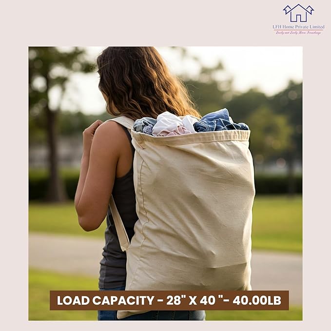 LFH Home Large Premium 100% Cotton Canvas Laundry Bag with Drawstring and Handles Heavy Duty, Multi-Use, and Washable for Home, Travel, College or Storage 20x30 (Pack of 2)-Natural Thanks Giving