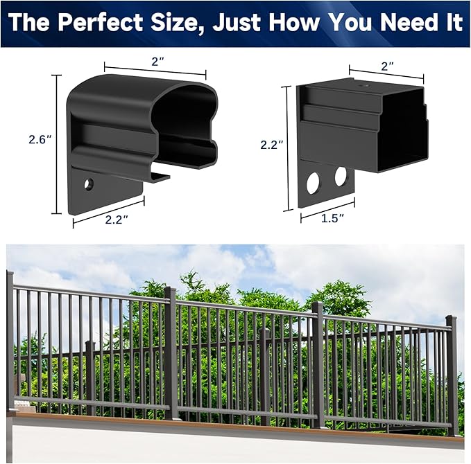 4 Pack Aluminum Deck Railing Bracket Connector, Fixed Railing Bracket, Black Textured Powder-Coat Finish Railing System for Outdoor Decks, Porches & Balconies