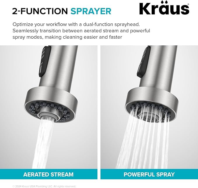 KRAUS Bolden Commercial Style 2-Function Single Handle Pull Down Kitchen Faucet in Matte Black/Black Stainless, KPF-1610MBSB (Pack of 1)