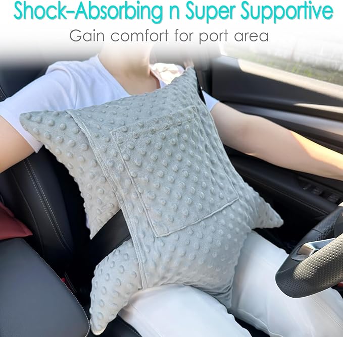 Heart Surgery Pillow Shock Absorbing for Open Heart Surgery After Bypass Coughing with 2 Pockets - Recovery Gifts with Hands Placement Pouch, Minky Dot Gray