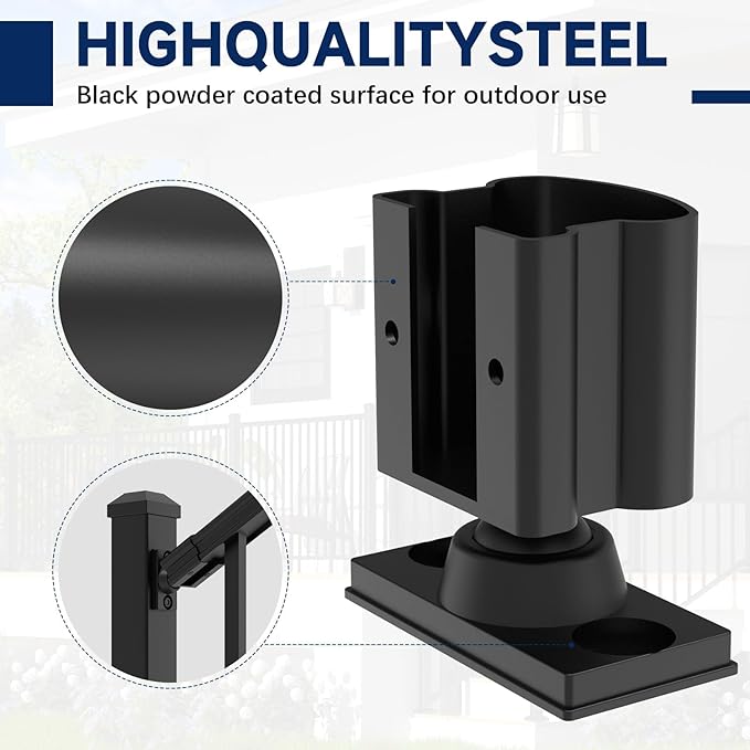 2 Pack Aluminum Adjustable Railing Bracket, Deck Railing Bracket Connector, Black Textured Powder-Coat Finish Rail System for Outdoor Decks, Porches & Balconies