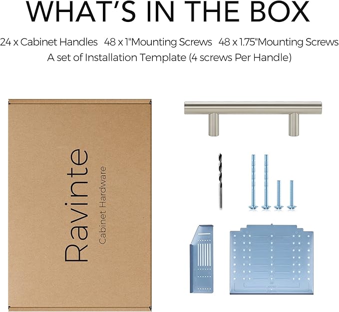 Ravinte 24 Pack | 5'' Cabinet Pulls Brushed Nickel Stainless Steel Kitchen Drawer Pulls Cabinet Handles 5”Length, 3” Hole Center with Mounting Template