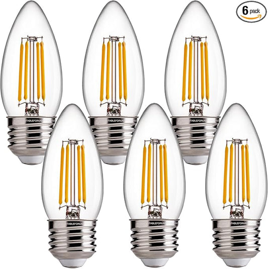 FLSNT Dimmable LED Candelabra Light Bulbs 60W Equivalent E26 Base, B11 LED Chandelier Candle Light Bulbs, 2700K Soft White, 6 Pack UL,CA65 Listed.