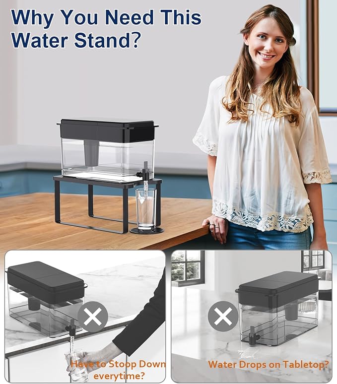 Water Filter Dispenser Stand - 7.7''W x 14.6''D x 6.7''H, Metal Stand Designed for Brita Water Filter, Compatible with ZeroWater, PUR, Waterdrop etc.